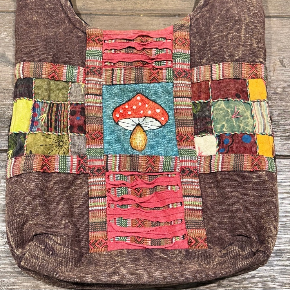 Gypsy Rose‎ BOHO Hippie MUSHROOMS Festival PATCHWORK Embroidered Tapestry Bag